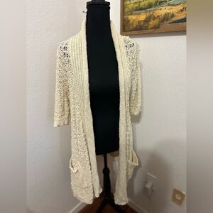 Moth Knit Cream Cotton Linen Blend Open-Front Sweater - Size Large